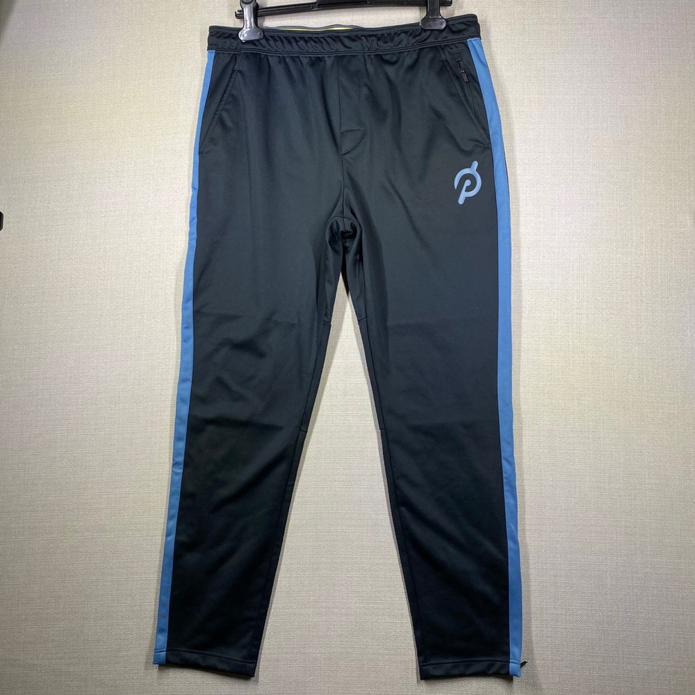 Fourlaps x Peloton Mens Joggers Training Pants Black Blue Stripe Ankle Zip Large